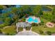 An aerial view of community amenities featuring a pool, clubhouse, tennis court and playground at 5625 Jamerson Dr, Atlanta, GA 30349