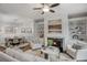 Cozy living room featuring built-in bookshelves, a fireplace, and elegant furnishings at 3450 Commander Cv, Suwanee, GA 30024