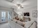 Bright living room featuring a white couch, patio door, and natural light at 3450 Commander Cv, Suwanee, GA 30024