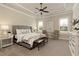 This is a staged main bedroom with a carpet, furniture, and a ceiling fan at 4430 Alister Park Dr, Cumming, GA 30040