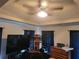 Relaxing bedroom featuring trey ceilings, a ceiling fan, and black out curtains at 3939 Craggy Perch, Douglasville, GA 30135