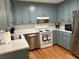 Modern kitchen featuring stainless steel dishwasher and appliances with light blue cabinets at 10 Vaughan Ne Ct, Cartersville, GA 30121