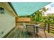 Back deck with an awning, dining set, and wooden railing overlooking a private backyard at 2200 Glendale Dr, Atlanta, GA 30032