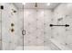 Modern shower with geometric tile, a built-in niche, and brass fixtures at 2200 Glendale Dr, Atlanta, GA 30032