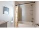 Clean bathroom design with granite countertop, neutral colors, and modern shower with clear shelves at 525 Paces Dr, Lithia Springs, GA 30122