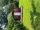 Backyard featuring a red shed with a white door and a window surrounded by greenery at 3155 E East Point E St, East Point, GA 30344