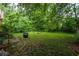 Spacious backyard with lush green grass, surrounding trees, and an old TV set at 969 Byron Sw Dr, Atlanta, GA 30310