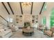 Cozy living room featuring vaulted ceilings, custom built-ins, a fireplace, and comfortable seating at 10650 Centennial Dr, Alpharetta, GA 30022