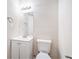 Neutral bathroom features a single sink vanity with a mirror and lighting fixture at 1107 Leslie Pl, Lithonia, GA 30058