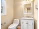 Half bathroom featuring a white vanity with marble countertop and modern fixtures at 1290 Mount Mckinley Dr, Grayson, GA 30017