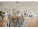 Contemporary dining room with hardwood floors, pendant lighting and an open view to the kitchen at 1902 Connemara Dr, Atlanta, GA 30341