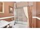 Bathroom with a vanity, toilet, and bathtub featuring a shower curtain at 1850 Noblin Ridge Way, Duluth, GA 30097