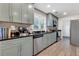 Kitchen features stainless appliances, tile backsplash, granite counters, and green cabinets at 111 Marona Street Ne Ne St, Atlanta, GA 30307