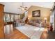 Open living area with hardwood floors, stone fireplace, and comfortable seating at 2208 Mountain Springs Nw Ct, Kennesaw, GA 30144