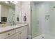 Bathroom with walk-in shower, white vanity, and neutral finishes at 328 Stonemont Dr, Atlanta, GA 30305