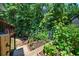A backyard garden with tiered wood planters and lush greenery at 4020 High Gables E, Cumming, GA 30041