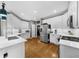 This spacious kitchen has white cabinets, stainless appliances, and a center island at 4020 High Gables E, Cumming, GA 30041