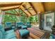 Outdoor living space featuring a wood ceiling, wicker furniture and a view of the woods at 4020 High Gables E, Cumming, GA 30041