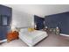 Modern main bedroom with blue accent walls, white paneling, and stylish furnishings at 145 15Th Ne St # 826, Atlanta, GA 30309