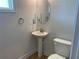 Charming half-bathroom featuring a pedestal sink, modern fixtures, and toilet at 4234 Freight St, Tucker, GA 30084