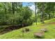 Scenic backyard featuring a firepit and seating near a gently flowing stream in a serene wooded setting at 2200 Major Loring Sw Way, Marietta, GA 30064