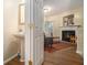 Cozy living room showcasing hardwood floors, fireplace, neutral walls, and modern furniture at 734 Celeste Sw Ln # 84, Atlanta, GA 30331