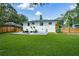 Spacious backyard featuring a gravel firepit area, new fencing, and well-maintained lawn at 1048 Pinehurst Se Dr, Smyrna, GA 30080