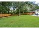 Expansive backyard with newly installed wooden privacy fence, fire pit, and green lawn at 1048 Pinehurst Se Dr, Smyrna, GA 30080