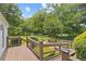 A wood deck overlooking the landscaped backyard at 357 W Hightower Trl, Social Circle, GA 30025