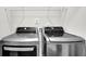 Convenient laundry room with modern stainless steel washer and dryer and wire shelving at 2638 Village Park Bnd, Duluth, GA 30096