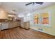 Spacious kitchen with stainless steel appliances, wooden floors, and a backyard view at 44 Aberdeen St, Atlanta, GA 30307