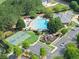 Aerial view of community amenities, including a pool, playground, and basketball court at 5507 Aviemore Ct, Suwanee, GA 30024