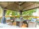 Back deck featuring a cozy gazebo with comfortable seating and a fire table, perfect for relaxing at 1432 Arbor Bluff Ct, Lawrenceville, GA 30045