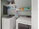 Functional laundry room with white washer and dryer, shelving and natural light at 1542 Riderwood Ct, Decatur, GA 30033