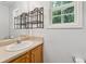 A well-lit bathroom with a vanity and shelving unit at 1343 Cartwright Ln, Lawrenceville, GA 30045