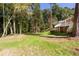 Spacious backyard featuring a brick home with a white deck, surrounded by trees, creating a private and serene atmosphere at 504 Milligan Dr, Stone Mountain, GA 30083