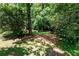 Lush backyard with mature trees providing shade and privacy at 7030 Wessex Way, Cumming, GA 30028