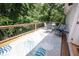 Relaxing outdoor deck with dining furniture surrounded by lush greenery at 7030 Wessex Way, Cumming, GA 30028