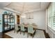 Elegant dining room with decorative lighting, paneled walls, and built-in storage at 2535 Castlerock Ct, Cumming, GA 30041