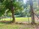View of the fenced backyard featuring lush greenery and mature trees, providing a serene outdoor space at 5347 Ocarol Ct, Stone Mountain, GA 30088
