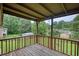 Charming covered back deck with wooden railing offering peaceful outdoor space at 1342 Peggy Nw Ln, Conyers, GA 30012