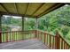 Cozy covered back deck overlooking a lush, green yard with mature trees at 1342 Peggy Nw Ln, Conyers, GA 30012