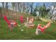 Backyard with a fire pit surrounded by bright red Adirondack chairs on a well-maintained lawn at 1995 Meador Ave, Atlanta, GA 30315