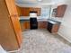 Functional kitchen with wood cabinets, appliances and vinyl flooring at 509 Carlton Pointe Dr, Palmetto, GA 30268