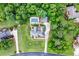 Stunning aerial view of a private backyard with a pool surrounded by lush greenery at 604 Clearwater Ct, Mcdonough, GA 30252