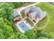 Aerial view of the home showcasing the pool, lush greenery, detached garage and the expansive property at 604 Clearwater Ct, Mcdonough, GA 30252
