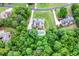 Aerial view of a property with a home surrounded by lush greenery, with a pool in the backyard at 604 Clearwater Ct, Mcdonough, GA 30252