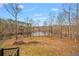Backyard view from a home's wooden deck overlooking waterfront at 8160 Stone Hill Rd, Cumming, GA 30028
