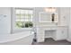 Bathroom with soaking tub, vanity with lighted mirror, and natural light at 3735 Turnbury Oaks Dr, Peachtree Corners, GA 30096