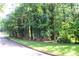 View of the tree-lined street with a grassy verge showing the edge of the wooded lot at 150 Ashley Dr, Fayetteville, GA 30214